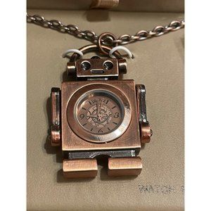 Retro Copper Bronze Robot Pendant Watch Necklace & Original Case - Vintage Watch
